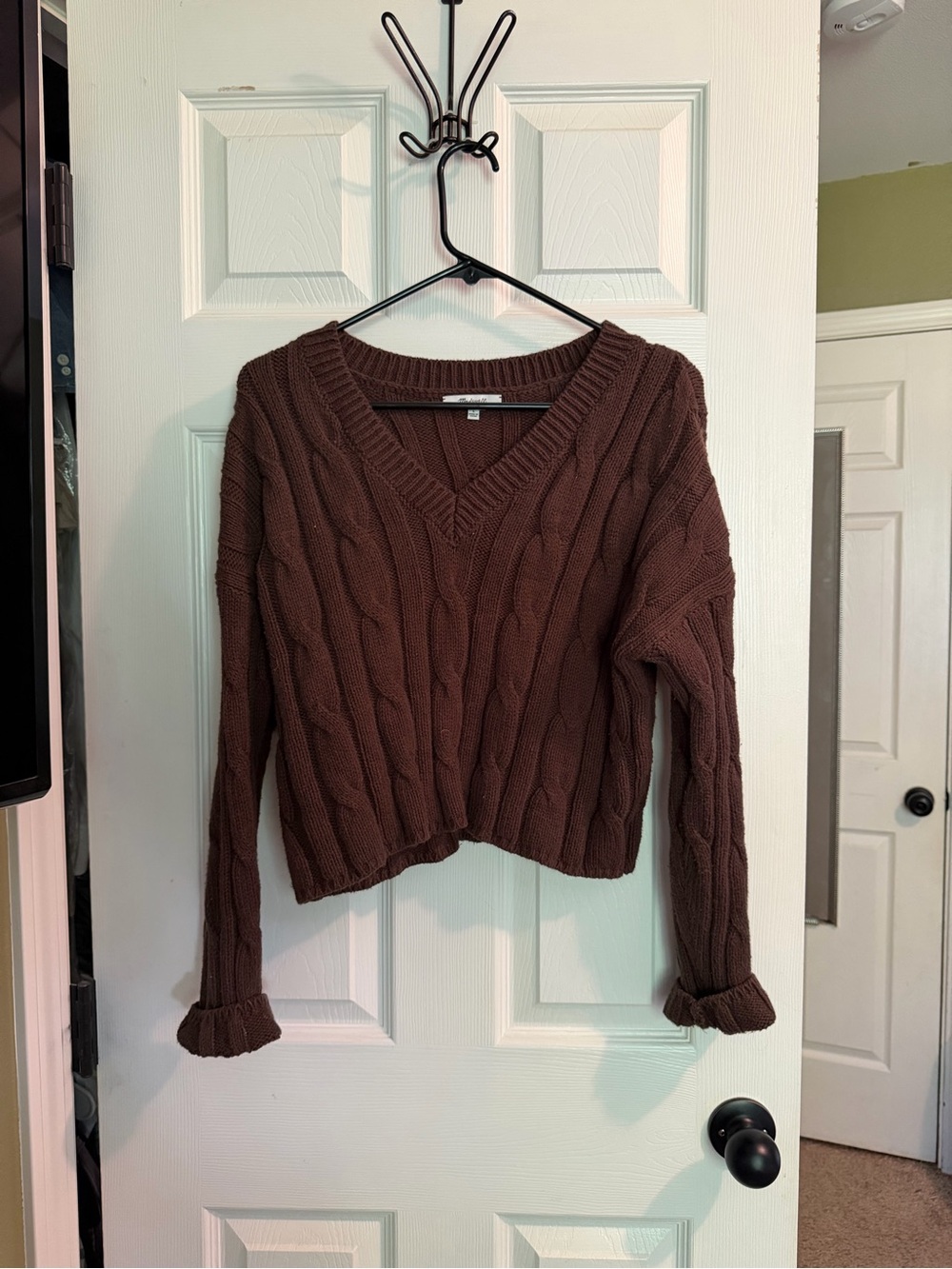 Madewell Chocolate Brown Cable V-Neck Sweater